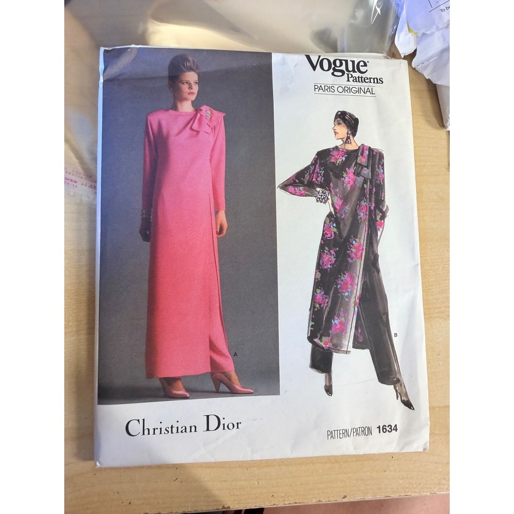 Christian Dior Vogue 1634 Tunic Pants Pattern Size 14 Pink Good 80s Paris Orig